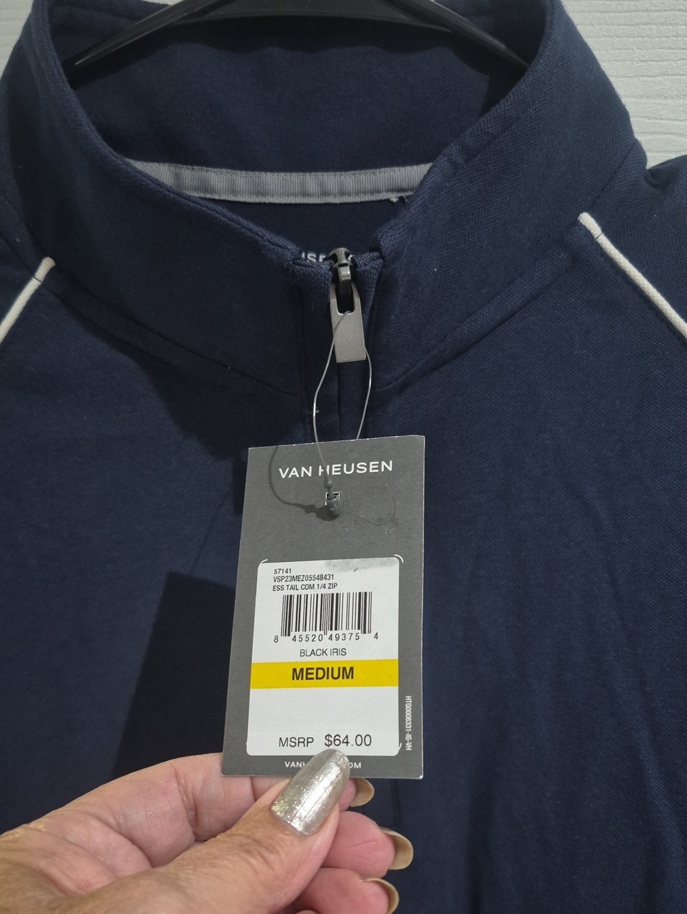 Van Heusen Navy Blue Zip-Front Pullover with Contrast Piping